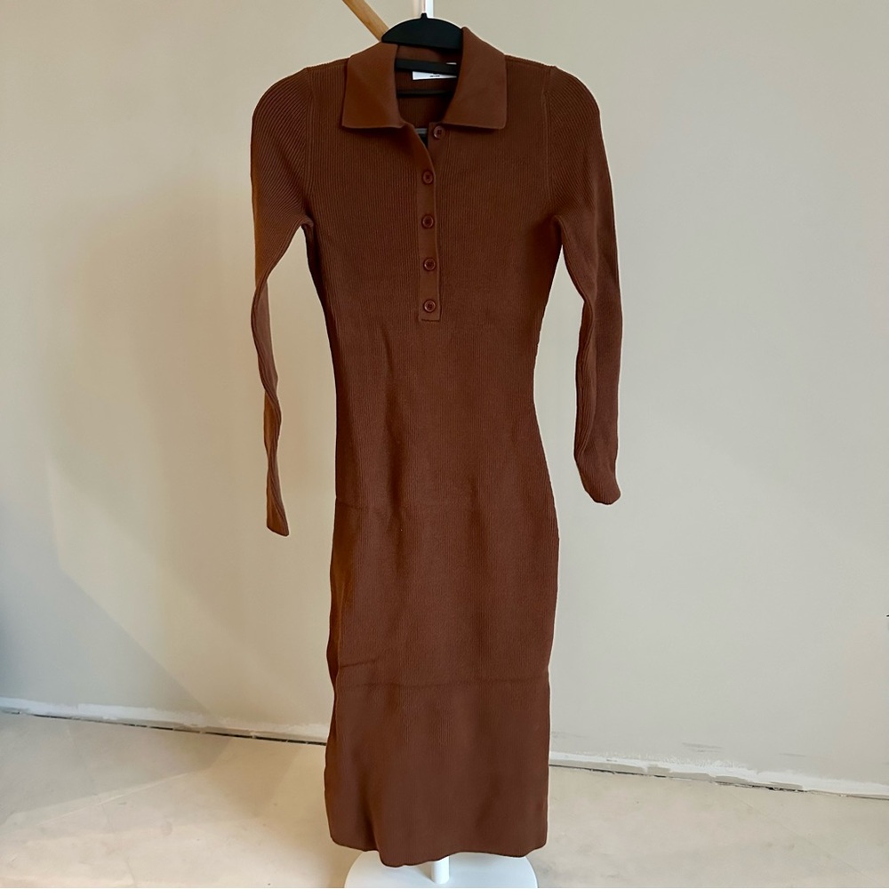 Aritzia Babaton Long-sleeve Knit Polo Brown Dress